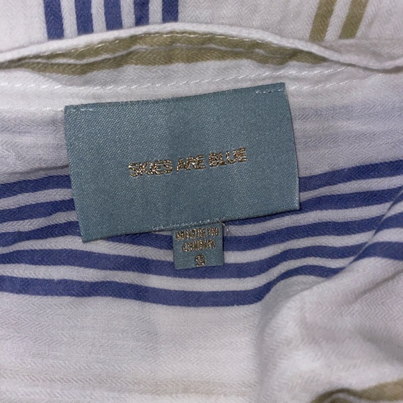 Skies Are Blue dress short sleeve  lace up White Blue Stripe cotton blend small - Picture 9 of 9